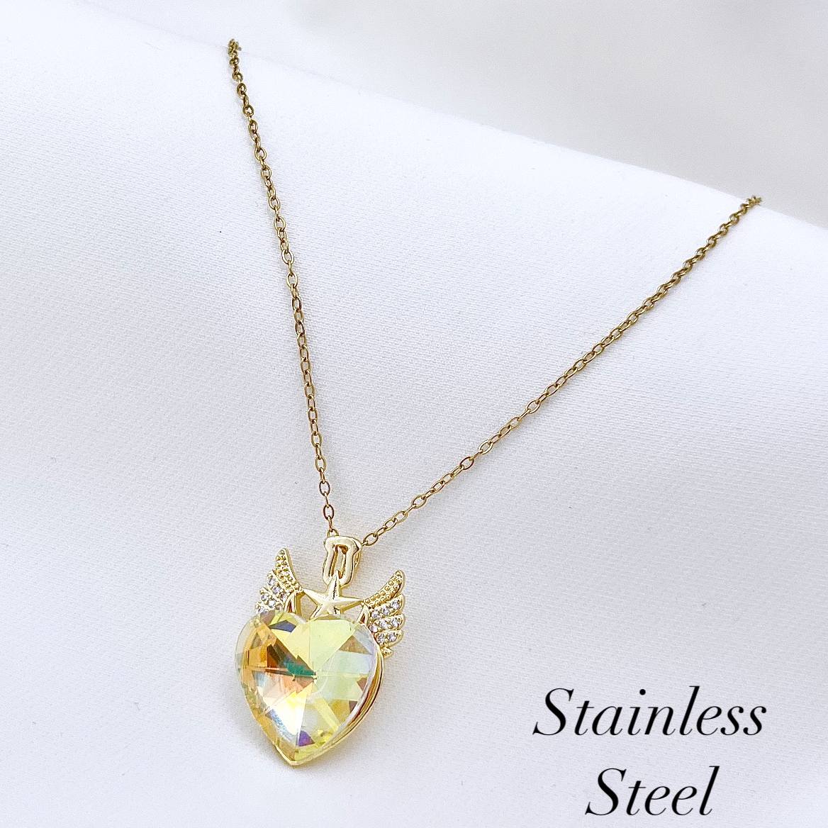 گردنبند استیل نگین دار قلب  طلایی 💛