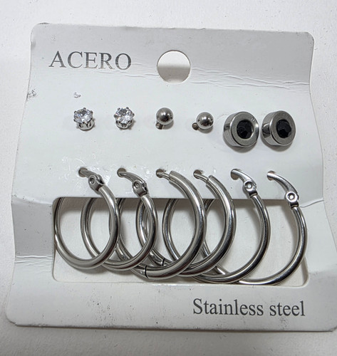 پک کامل گوشواره استیل نقره ایی