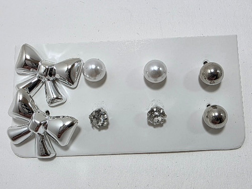 پک کامل گوشواره استیل نقره ایی پاپیون 🎀